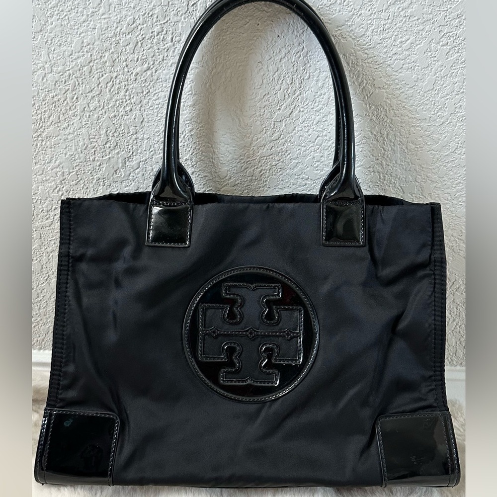 Tory Burch Black Nylon Tote with Glossy Logo